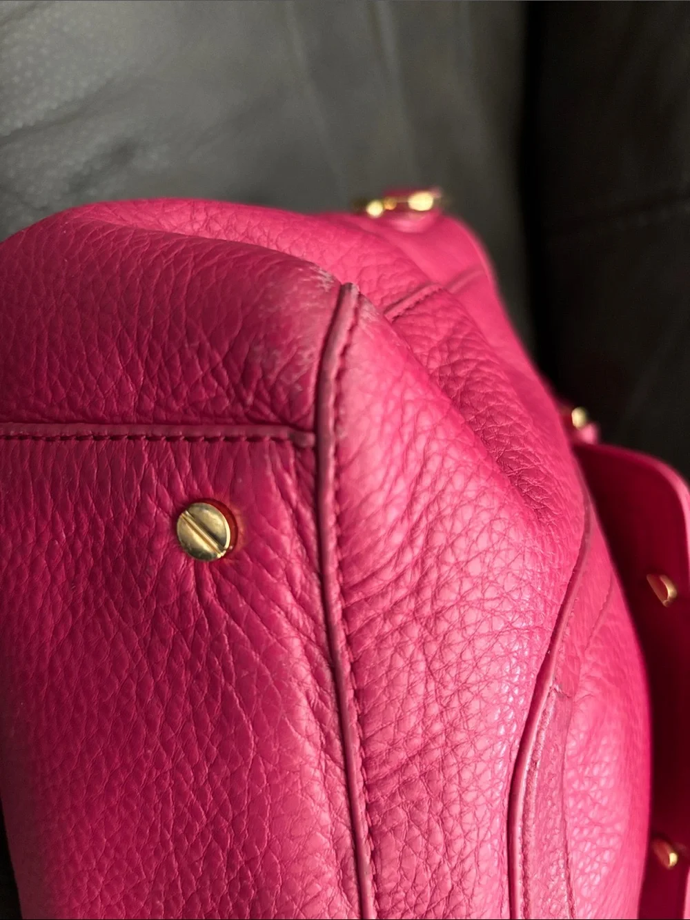 Tory Burch Fuchsia Pebble Leather Small Satchel with Gold Logo
